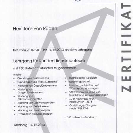 Jens von Rüden - Zertifikat