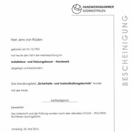 Jens von Rüden - Zertifikat